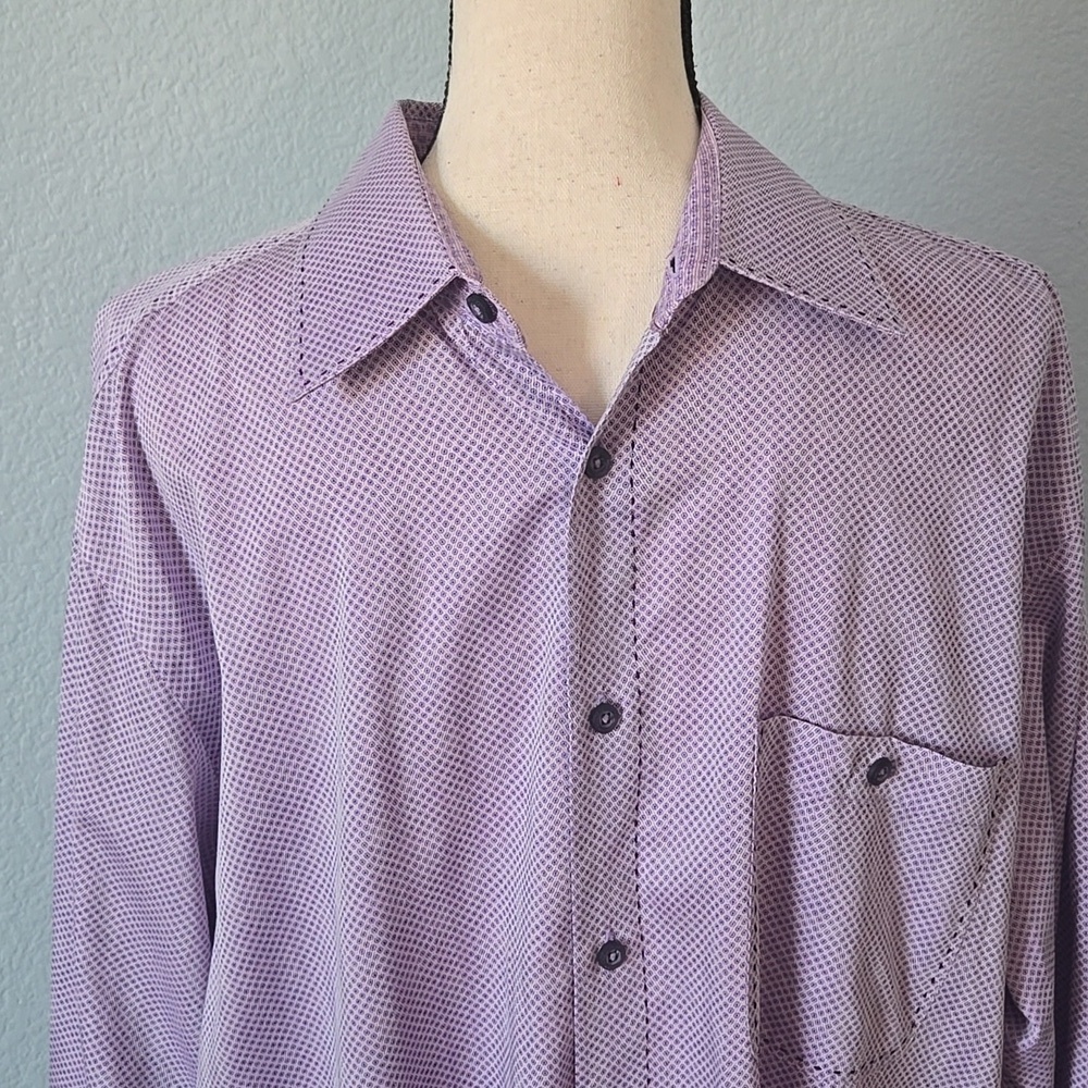 BUGATCHI UOMO Micro Pattern Button Down Shirt Sz XL Purple w/Paisley Collar Cuff